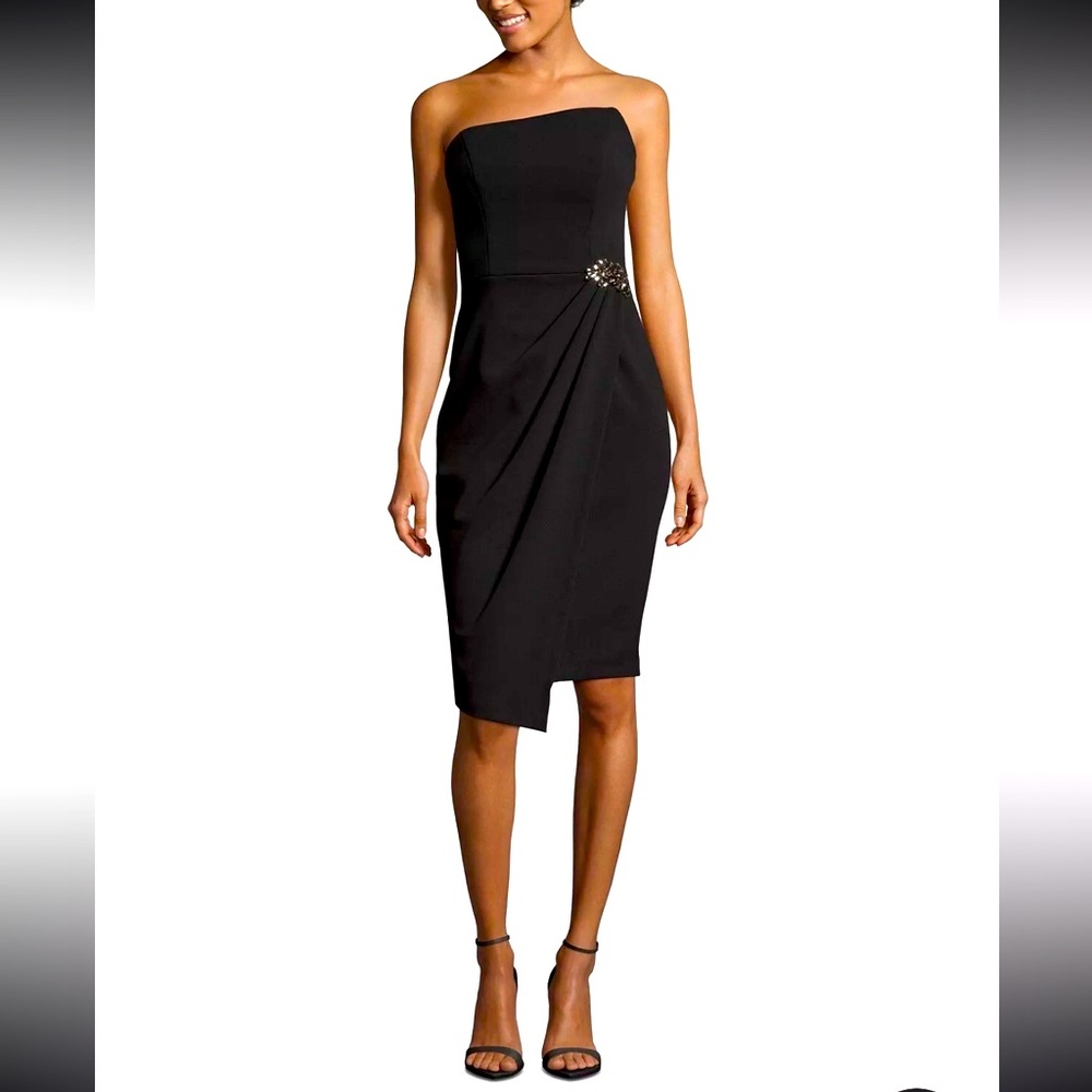 Adam Black Silver Embellished Strapless Cocktail Dress